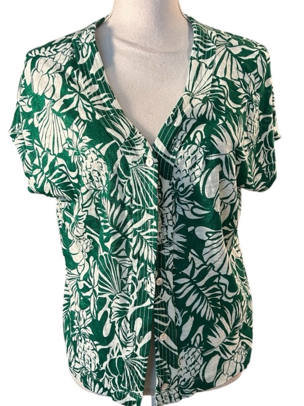 Joie 100% Linen Pineapple Green Leaf Top - Picture 7 of 7